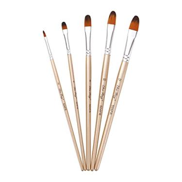 Imagem de Conjunto de 5 pincéis pintura com ponta filbert Cabelo náilon Cabo madeira artista para crianças adultos iniciantes Acrílico Óleo Água-tinta Guache Unha Corpo Rosto Detalhes Artesanato Artístico Supri
