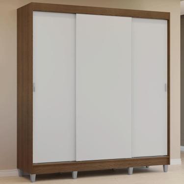 Imagem de Guarda-roupa Casal Com Pés 3 Portas De Correr Rustic Branco Reno Madesa