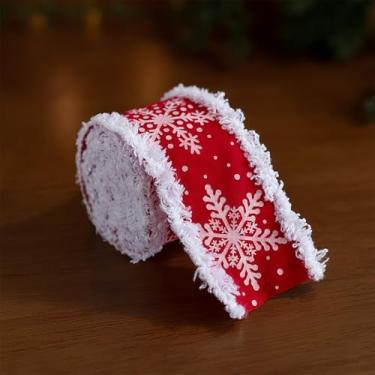 Imagem de 【Fita de tecido com estampa de Natal】 Fita de Natal com estampa de Papai Noel e Rena - Materiais de Embrulho de Presente e Decoração de 2 metros (6,3/6,8/5,3 cm de largura, rolo único) (fita de floco