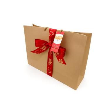 Imagem de Sacola de Presente de Natal com Fita Feliz Natal e Tag Natalina 25x35x