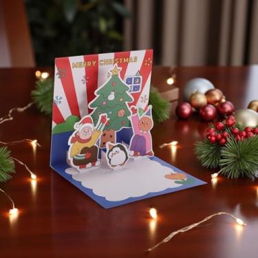 Imagem de 1 conjunto de cartão de felicitações de Natal casa na árvore de Natal com papel envelope multicolorido 12 x 12 cm