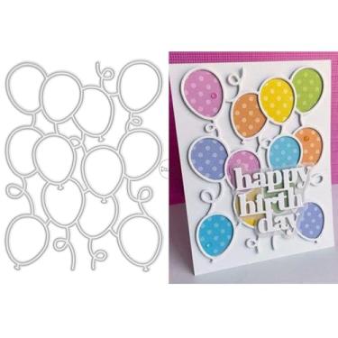 Imagem de DzIxY Molde de corte de metal de balão oco para kit de fabricação de cartões, conjunto de recortes de papel, estêncil, suprimentos, modelos de máquina