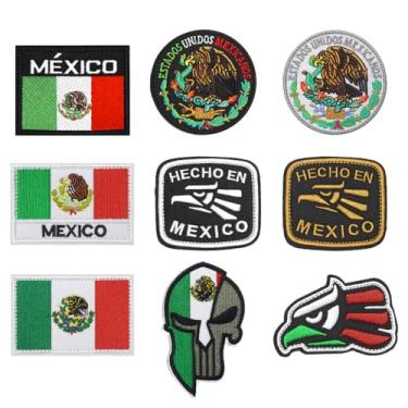 Imagem de 9 peças bandeira do México bordado emblema emblema engraçado emblema tático militar aplique acessórios de fantasia de águia mexicana adesivos para mochilas, jaqueta, chapéus, colete, jeans, roupas