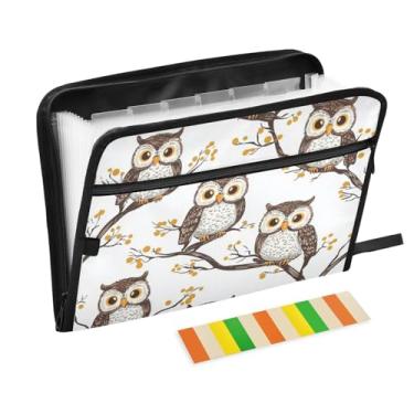 Imagem de Pastas de arquivo de coruja ramo, pastas de plástico com 13 bolsos, pasta de arquivos expansível para documentos, escola, estudantes, escritório, pasta estética com etiquetas tamanho A4 carta