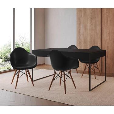 Imagem de Mesa Jantar Industrial Preta 137X90Cm Base Ferro Preto Com 4 Poltronas Pretas Cor: Preto