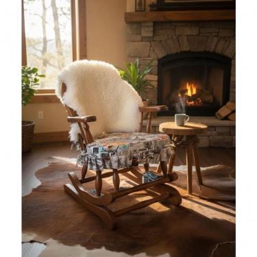 Imagem de Cadeira De Balanço Jornal 90/40 X 60 X 50 - Madeira Maciça - Móveis De Gramado - Castanho