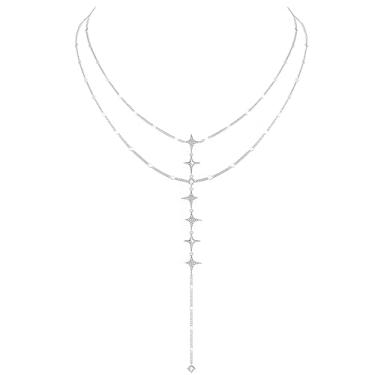 Imagem de Colar Lariat com pingente de estrela para mulheres, corrente de camada dupla, comprimento ajustável, colar elegante de liga e zircão para ocasiões especiais
