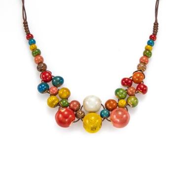 Imagem de Warmhope Colar boêmio colorido de contas de cerâmica com contas redondas joias hippie feitas à mão para mulheres, presentes elegantes para seu aniversário, festival, todos os dias, boêmio, declaração