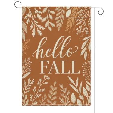 Imagem de Bandeiras de jardim de outono para decorações externas, sazonal Hello Fall Maple Leaves Small Yard Flag, Harvest Autumn Farmhouse Holiday Outdoor Decor 12x18 polegadas Vertical dupla face
