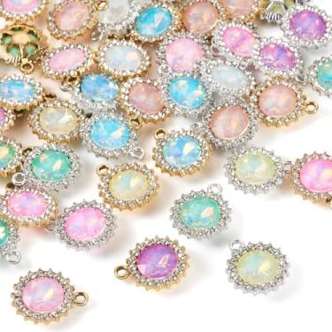 Imagem de Spritewelry Pingentes de strass de vidro, redondo, oval, coração, brilhante, colorido, vintage, facetado, pedras preciosas, pingentes para fazer joias, pulseira, colar, brinco, Metal não precioso