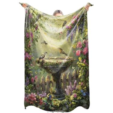 Imagem de zbezbe Cobertor de flanela de jardim para banho de pássaros, colorido, floral, natureza, leve, felpudo, para festa, cadeira, cama, sofá, acampamento, viagem, decoração de casa, presentes para mulheres