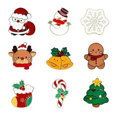 Imagem de RLHRNDE Conjunto de 9 peças de broche esmaltado de Natal para mulheres e homens, bonito árvore de Natal, Papai Noel, boneco de neve, boneco de neve, chapéu de alce, luvas, bengala doce, alfinetes
