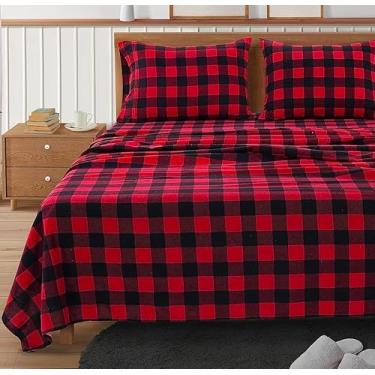Imagem de Jogo de Lençóis Lane Linen em Flanela 100% Algodão para Cama Queen, Escovados para Maior Maciez, Leves e Duráveis, Quentes e Aconchegantes com Bolsos Profundos de 38 cm, Xadrez Vermelho