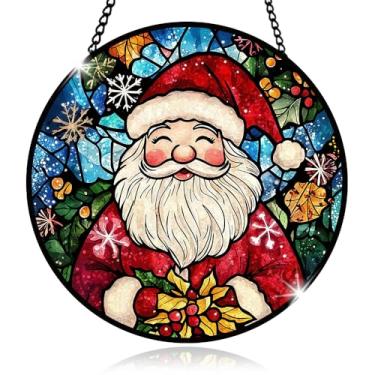 Imagem de Pendurado em janela de vitral de Papai Noel, enfeite de vidro para decoração de festa, decoração de vidro de Natal para casa, enfeite de presente de feliz Natal para amigos da família