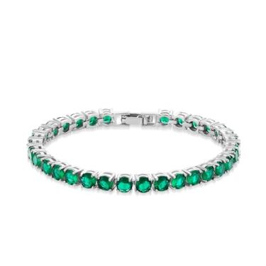 Imagem de Pulseira de tênis feminina – banhada a prata com pedras CZ 5A+ – Joia elegante para casamento, festa, aniversário, 7 inches, Prata Latão Zircônia cúbica, Zircônia cúbica