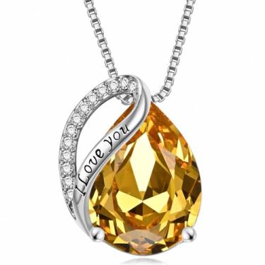 Imagem de Colares com pingente de cristal de pedra do mês de nascimento para mulheres, presente de aniversário dos namorados, dia das mães, colar de namorada, joia de coração de filha, aniversário para ela, ON