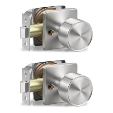 Imagem de Lepushom Maçaneta de porta de passagem sem trava interior sem chave 2 unidades redondas, para lavanderia de armário de corredor, níquel acetinado silencioso moderno