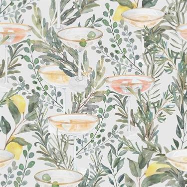 Imagem de MuralPeel Papel de parede em aquarela com folhas verdes para coquetéis e sucos, papel de parede autoadesivo removível fácil de descascar no papel de parede para locatário de armário de quarto