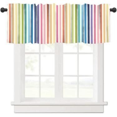 Imagem de Cortinas listradas com estampa de listras arco-íris gradiente para tratamento de janela, cortinas curtas, bolso de varão, drapeado para cozinha, café, sala de jantar, decoração de casa de fazenda, 137