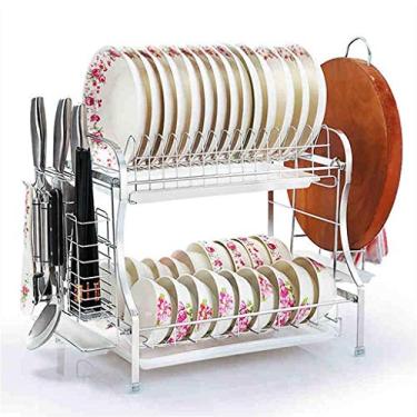 Imagem de BSNANCA Escorredor de talheres de cozinha rack de pratos de aço inoxidável rack de drenagem de cozinha montado na parede sem perfuração, escorredor de lavar louça com suporte de talheres (A) (A)