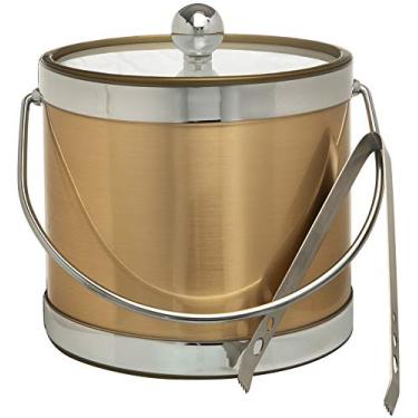 Imagem de Balde de gelo isolado de parede dupla feito à mão nos EUA com pinças de gelo (3 quartos, ouro e prata)