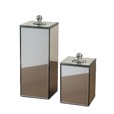 Imagem de Porta Escova Dente De Vidro C/Tampa 20x7 + Porta Algodão De Vidro 10x7 Luxuoso Elegante porta escova de dente(Espelhado Puxador Prata,Port Escov20x7+Port Objeto10x7)