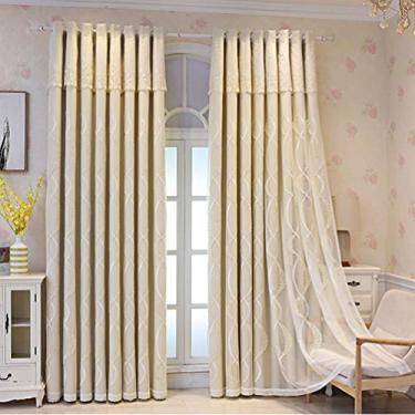 Imagem de Cortina blackout de camada dupla com sobreposição de tule, voile blecaute branco bordado em camadas sólido drapeado painel de sanefa, sala de estar, quarto de menina, isolamento de poupança de energia