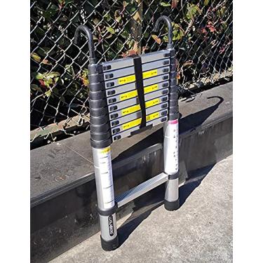 Imagem de OKUOKA Escadas, escada telescópica alta com ganchos, escada de extensão dobrável para trailer/loft, casa/sótão, carga de 150 kg/3,8 m