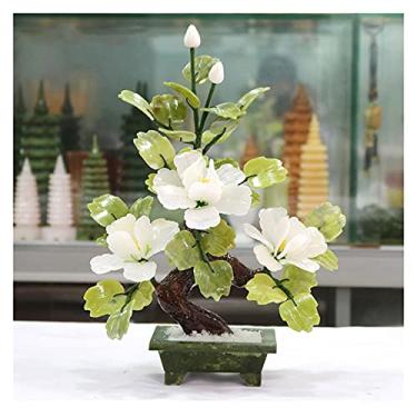 Imagem de KUYBTU Árvores artificiais, plantas, bonsai artificiais, flores artificiais, jade, vaso, planta, peônia, flor, decoração para decoração de casa, jade, escultura, bonsai, plantas artificiais, bonsai-C