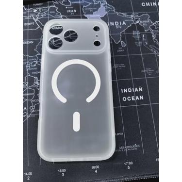 Imagem de Capa para iPhone 17 Pro Max, compatível com MagSafe, proteção militar contra quedas, proteção total da câmera à prova de choque, fina, translúcida, fosca, branca, 17,5 cm