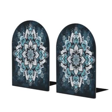 Imagem de Mandala Retrô étnico damasco grande suporte de livros de madeira decorativo antiderrapante resistente terminais de livro para mesa de escritório em casa biblioteca de estudo escolar divisórias de