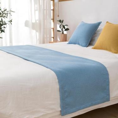 Imagem de Cachecol de cama de hotel cor sólida moda simples lenço de cama à prova de poeira cobertor de microfibra macia protetor de pé da cama capa resistente a rugas toalha de cama azul ||45 x 240 cm para