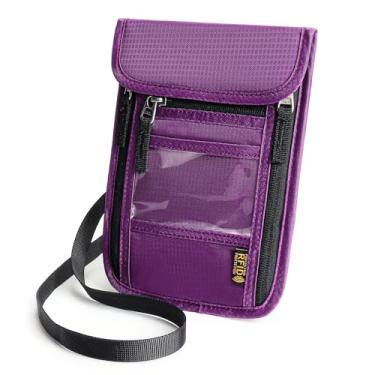 Imagem de Carteira de pescoço para passaporte com bloqueio de RFID, porta-passaporte, multifuncional, organizador de documentos, carteira de viagem para homens e mulheres, Roxo escuro
