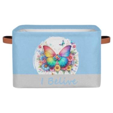 Imagem de Cestas de armazenamento pequenas, borboletas azuis bonitas com alças, caixas de armazenamento de brinquedos infantis, organizador de cubo de tecido dobrável para berçário, sala de estar, quarto