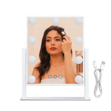 Imagem de Espelho Iluminado,Controlo Tátil de 3 Cores, Portátil e com Dimmer - Espelho de Maquilhagem LED para Casa de Banho | Para Mulheres E Raparigas Mãe Filha Casa De Banho Quarto