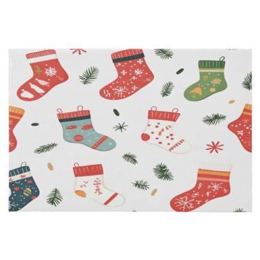 Imagem de Blueangle Tapete de Natal 5 x 7 – Capacho lavável antiderrapante para entrada, cozinha, banheiro, varanda com estampa de meias de Natal (202)