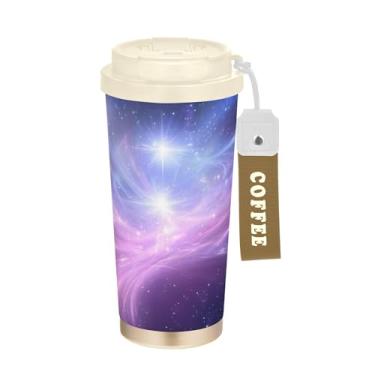 Imagem de SEHANY Caneca de viagem Galaxy Starry Sky de viagem de 500 ml Copos de café reutilizáveis revestidos de cerâmica com tampa à prova de vazamento, parede dupla, isolamento a vácuo, copo de café de aço