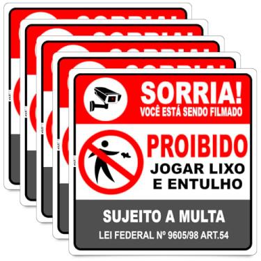 Imagem de Placa Informativa Proibido Jogar Lixo e Entulho, Sorria Você Está Sendo Filmado, PS 1mm, 30x30cm, Impressão UV, com Fita Dupla Face (5)