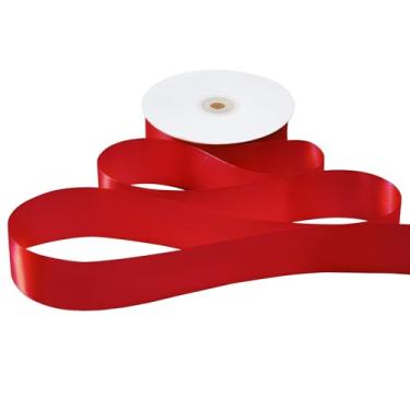 Imagem de BIYUNFORCE Fita de cetim vermelha de 3,5 cm, fita de tecido de poliéster sólido vermelho para grinalda, laços de costura, rosas, embrulho de presente, casamentos, festas, convites de cabelo