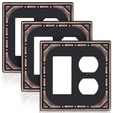 Imagem de Combinação de metal para interruptores de luz, placa de parede, tomada/1 placa decorativa para interruptor decorativo, bronze polido a óleo, placa de parede de 2 grupos - estilo retrô clássico, pacote