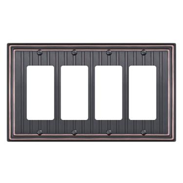 Imagem de Placa de parede de metal para tomadas elétricas, placa decorativa de bronze envelhecido para interruptor, placa de cobertura de interruptor de luz, placas de parede de 4 faixas (decoração quádrupla, 1