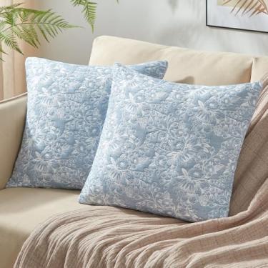 Imagem de Bailix Capas de almofada floral jacquard 50 x 50 - Conjunto de 2 capas decorativas para sofá, sala de estar, quarto (azul)
