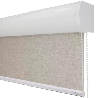 Imagem de Cortina Persiana de Rolo, rolon, rolle, blackout, blecaute, black out (Linho Bege - Acabamento Branco, 1,70 (lar) x 1,70 (alt) - COM BANDÔ)