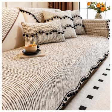 Imagem de SPXMQSS Capa de sofá antiderrapante, capa de sofá de chenille macia de 1/2/3/4 lugares, capa de sofá universal em forma de L lavável protetor de móveis D 110 x 260 cm