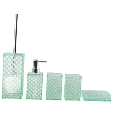 Imagem de ＫＬＫＣＭＳ Conjunto de 5 peças de acessórios para banheiro: porta-escova de dentes, prático, copo para enxaguante bucal, escova sanitária, saboneteira e, Morandi Green
