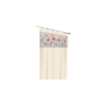 Imagem de Cortina de Box Flamingo, PVC, Bege com Visor Branco, 1,38m x 1,98m, Antimofo, com Ganchos