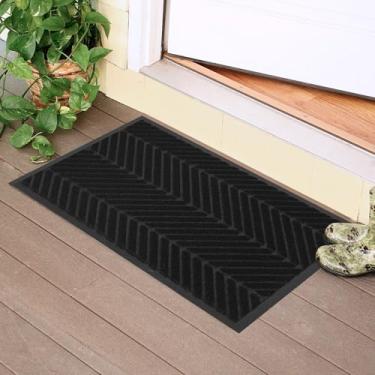 Imagem de ZPAI Tapete de porta frontal preto de 40,6 cm x 61 cm para ambientes internos e externos, capacho de boas-vindas discreto para entrada, à prova d'água para todos os climas para áreas de alto tráfego