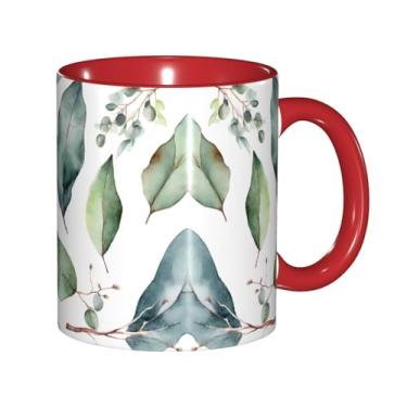 Imagem de Zeraoke Canecas de café criativas com estampa verde de folhas de eucalipto, personalizadas, presente para família, tamanho de 325 ml, unissex