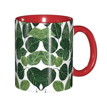 Imagem de Zeraoke Canecas de café criativas com estampa de folhas tropicais, personalizadas, presente para a família, tamanho de 325 ml, unissex