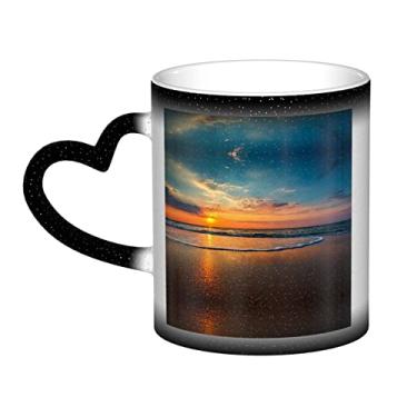 Imagem de Copo de café divertido pôr do sol onda de praia, copo de cerâmica com mudança de cor sensível ao calor 12 Oz, para café/chá/leite/cacau, para adolescente/aniversário/festival/presentes